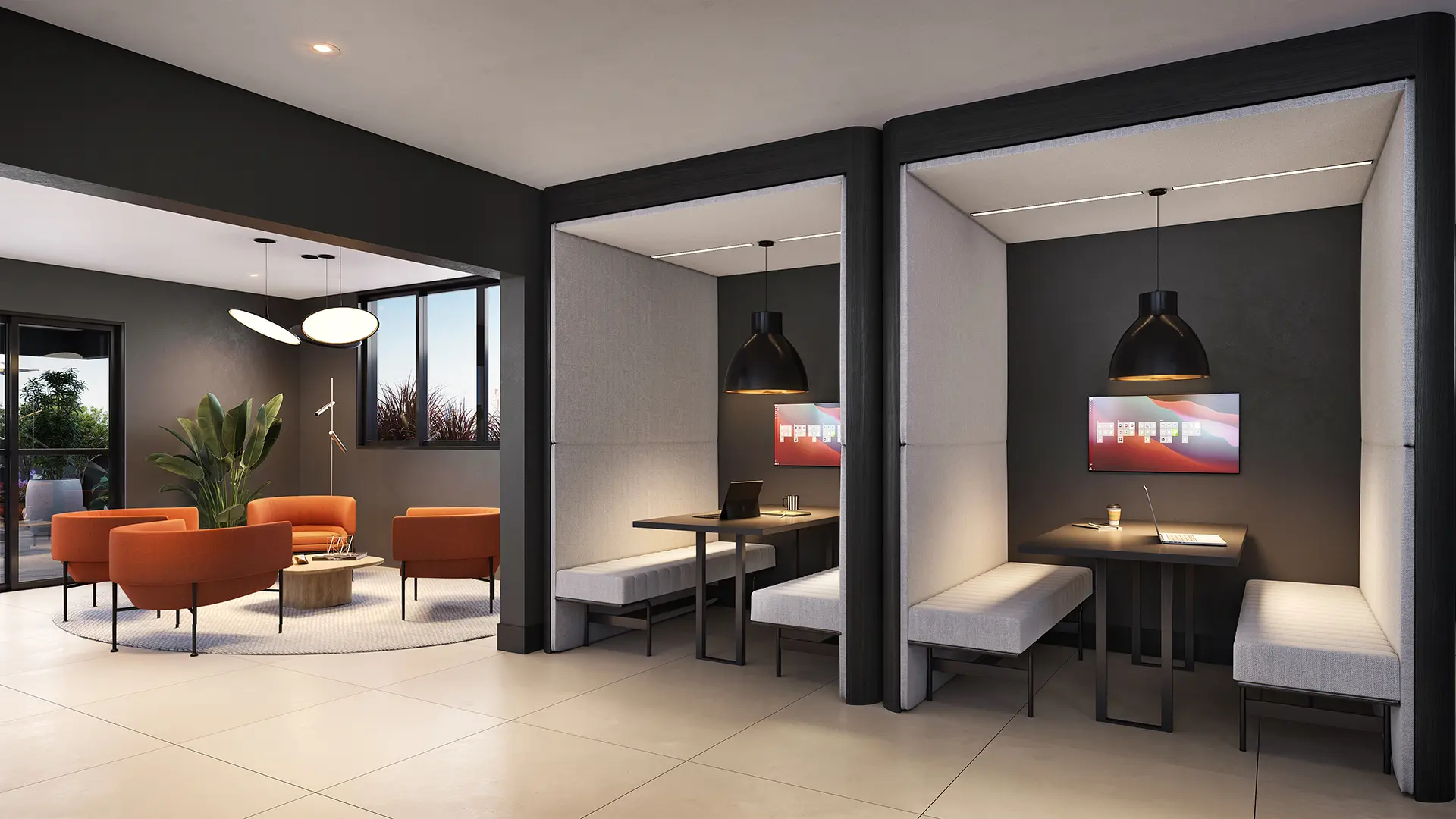 Perspectiva ilustrada do Lounge Coworking